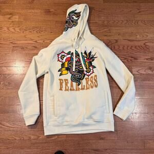 Rebel Minds Fearless Snake Tattoo Graphic Hoodie Cream Size L